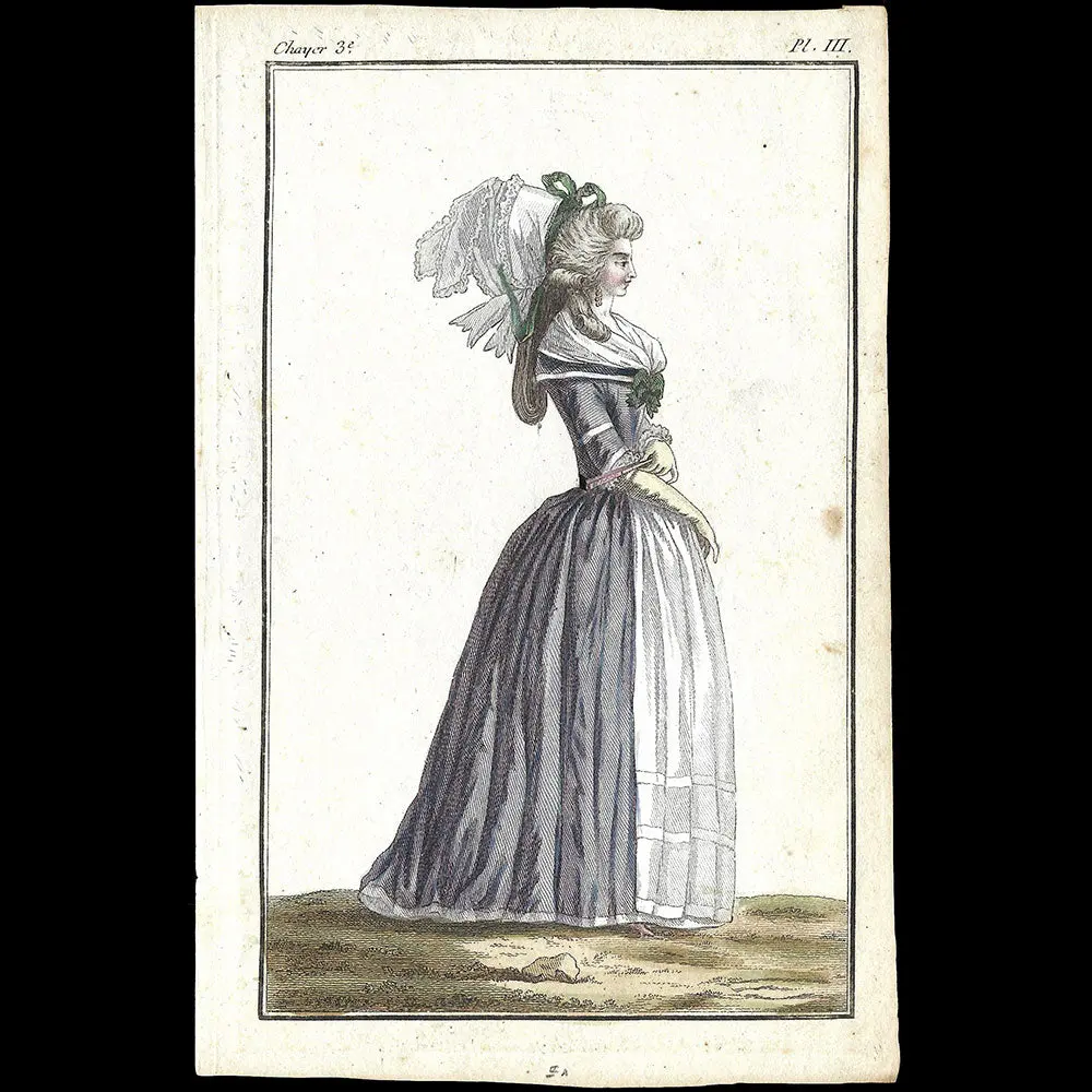Cabinet Des Modes, Planche Iii, 3Ème Cahier - Femme En Fourreau Violet À L'anglaise (15 Décembre 1785) 1
