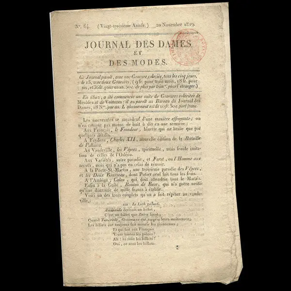 Le Journal Des Dames Et Des Modes, Costumes Parisiens, N°64, 20 Novembre 1819 1