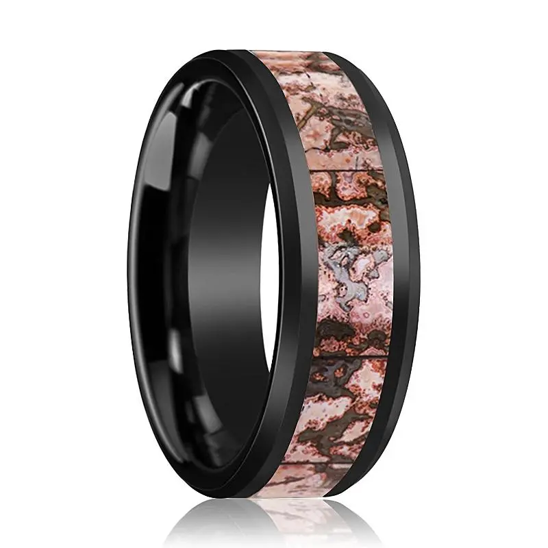 Cambrian | Black Ceramic Ring, Pink Dino Bone Inlay 1