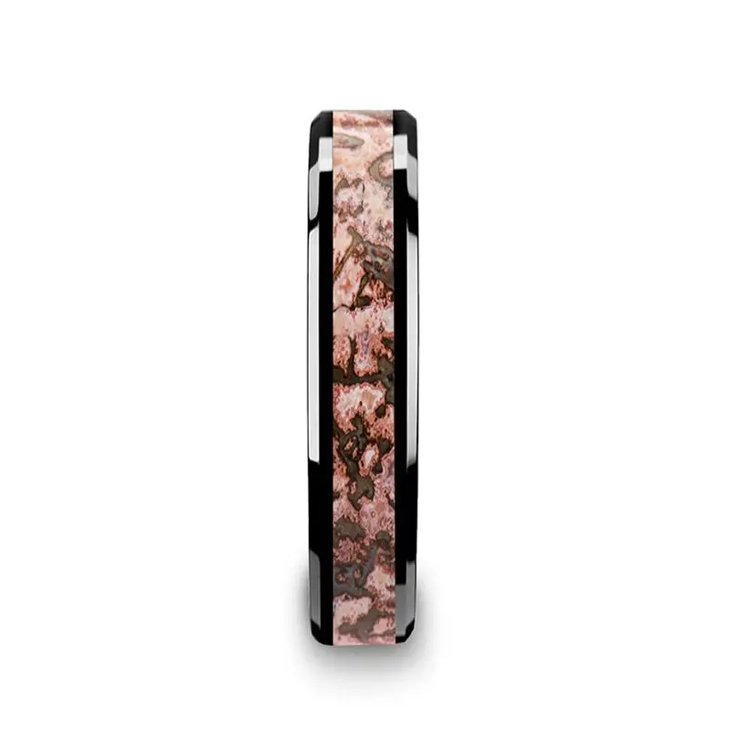 Cambrian | Black Ceramic Ring, Pink Dino Bone Inlay 4