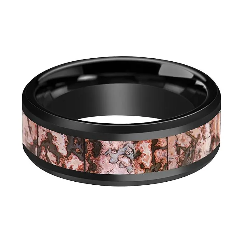 Cambrian | Black Ceramic Ring, Pink Dino Bone Inlay 2