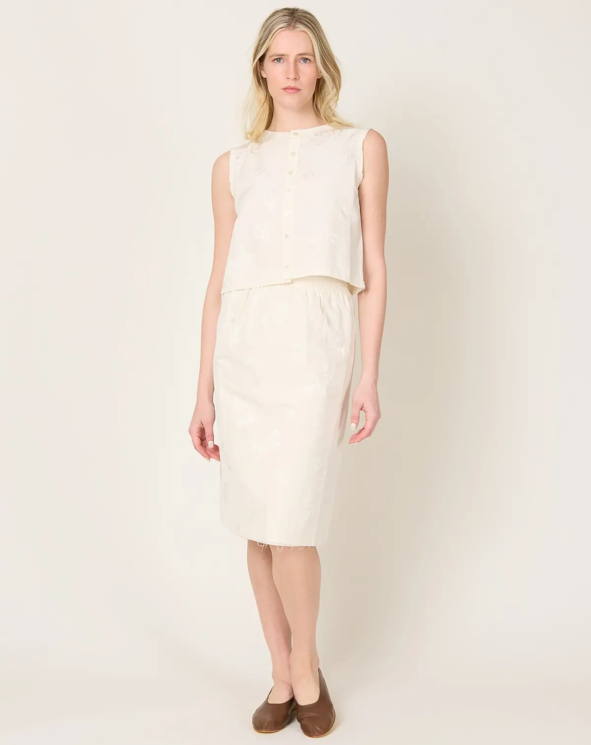 Grandma Skirt In Off White Flower Jacquard 1
