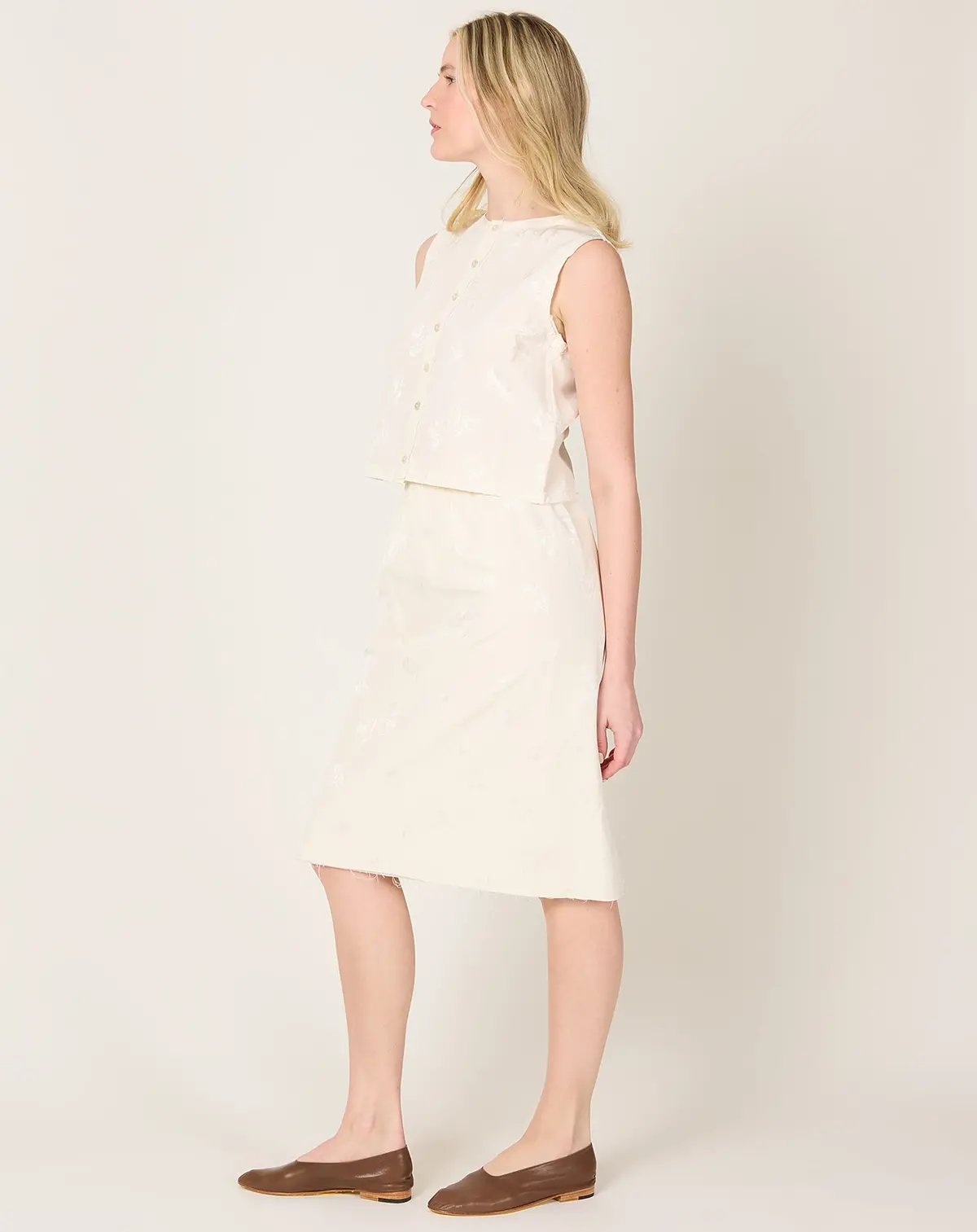 Grandma Skirt In Off White Flower Jacquard 3
