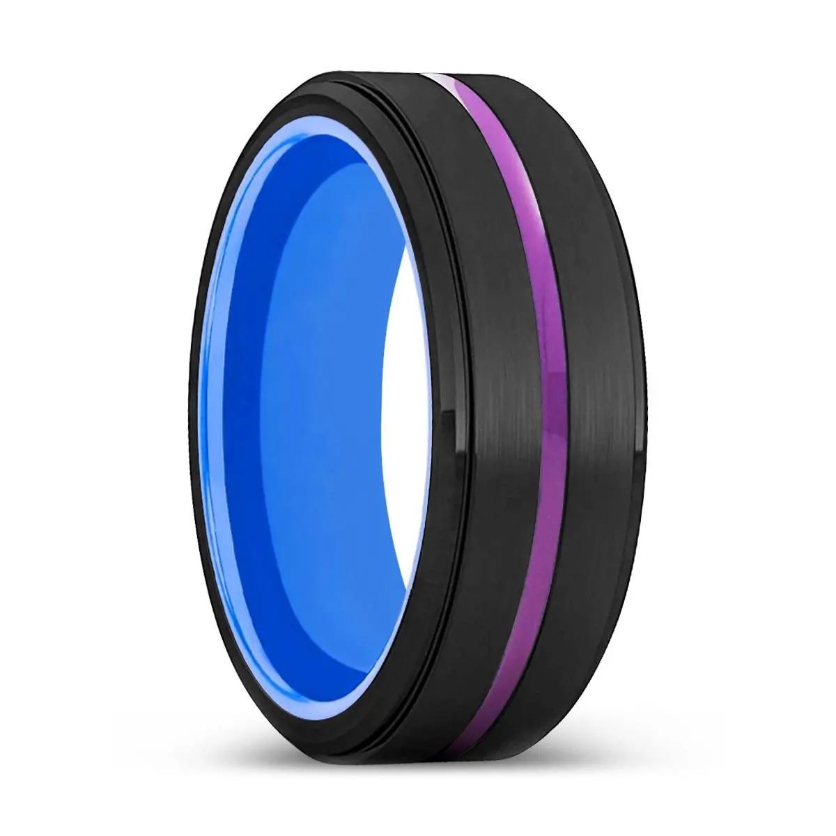 Canberra | Blue Ring, Black Tungsten Ring, Purple Groove, Stepped Edge 1