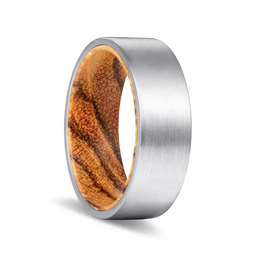 Canoli | Bocote Wood, Silver Tungsten Ring, Brushed, Flat 1