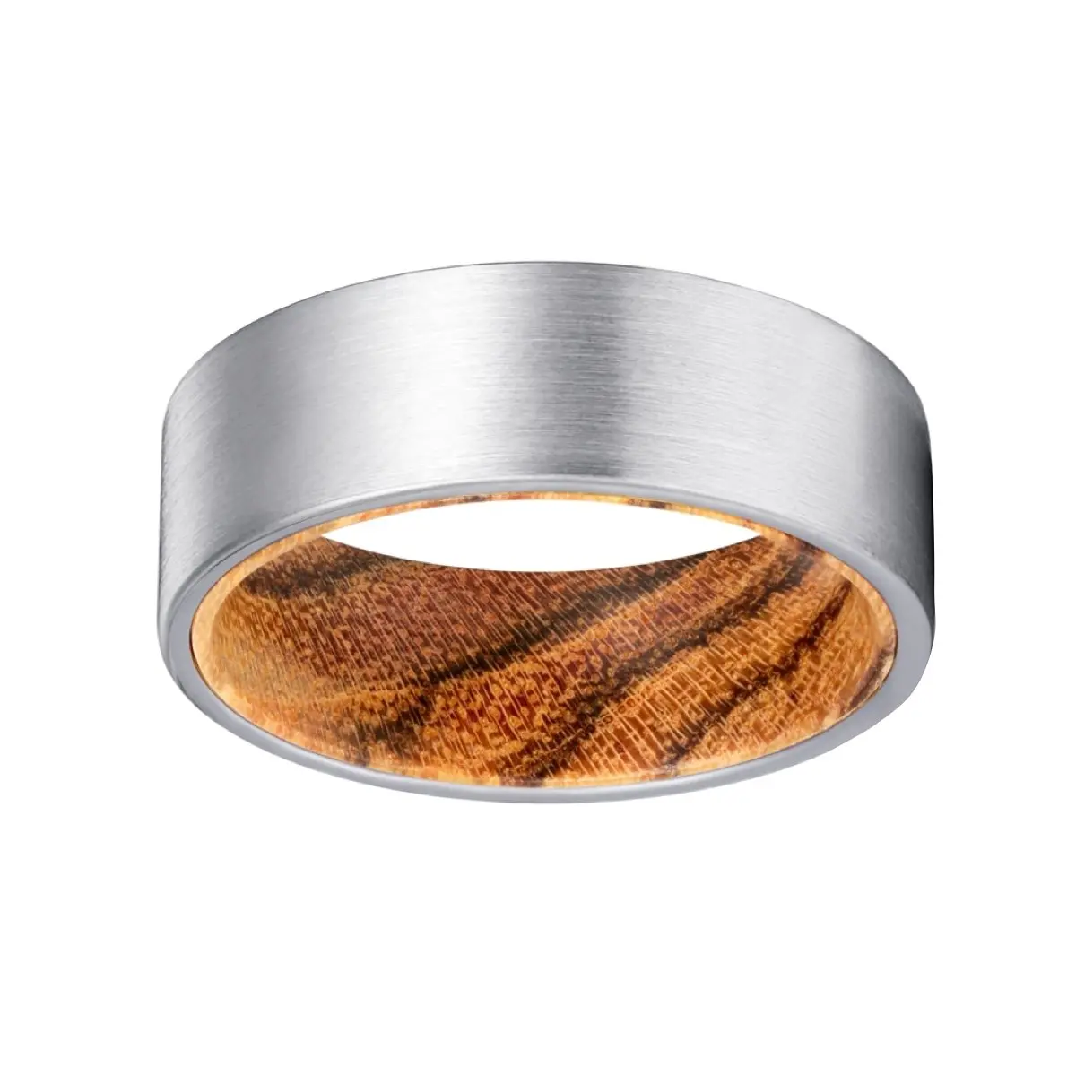 Canoli | Bocote Wood, Silver Tungsten Ring, Brushed, Flat 2