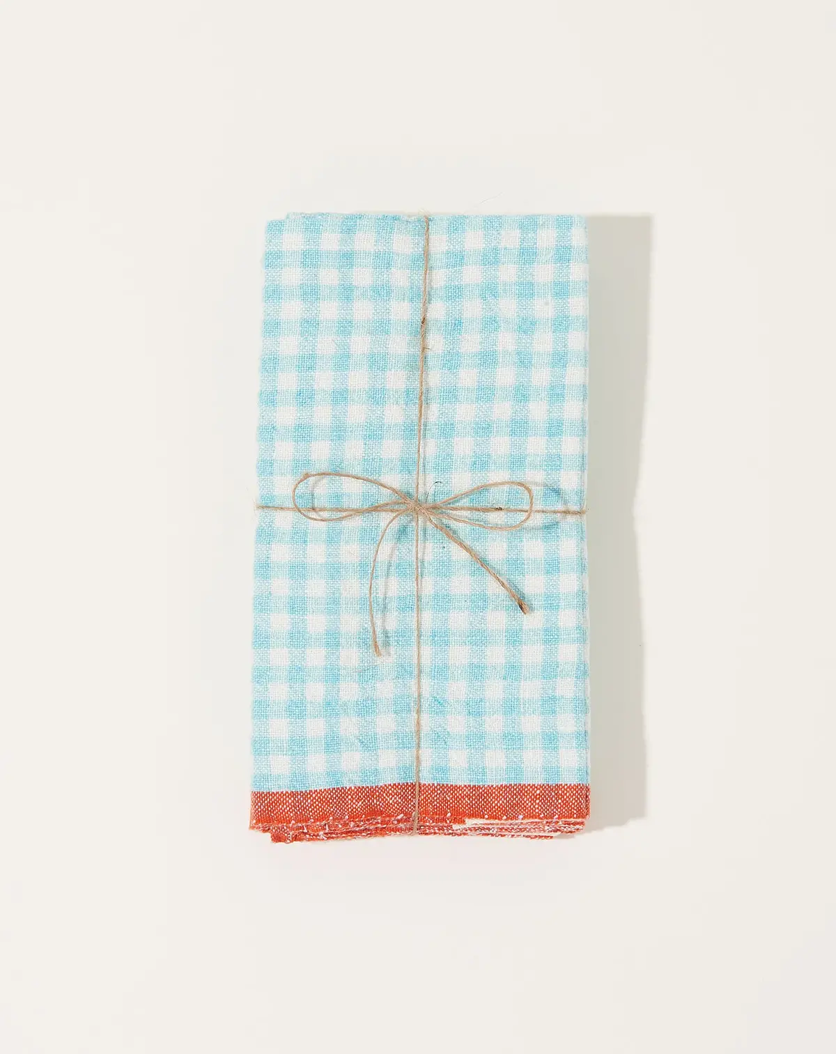Two-Tone Gingham Napkins In Aqua & Orange, Set Of 4 1