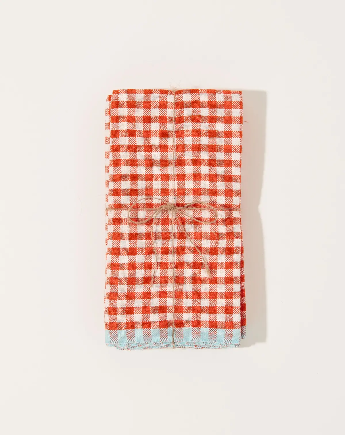 Two-Tone Gingham Napkins In Orange & Aqua, Set Of 4 1