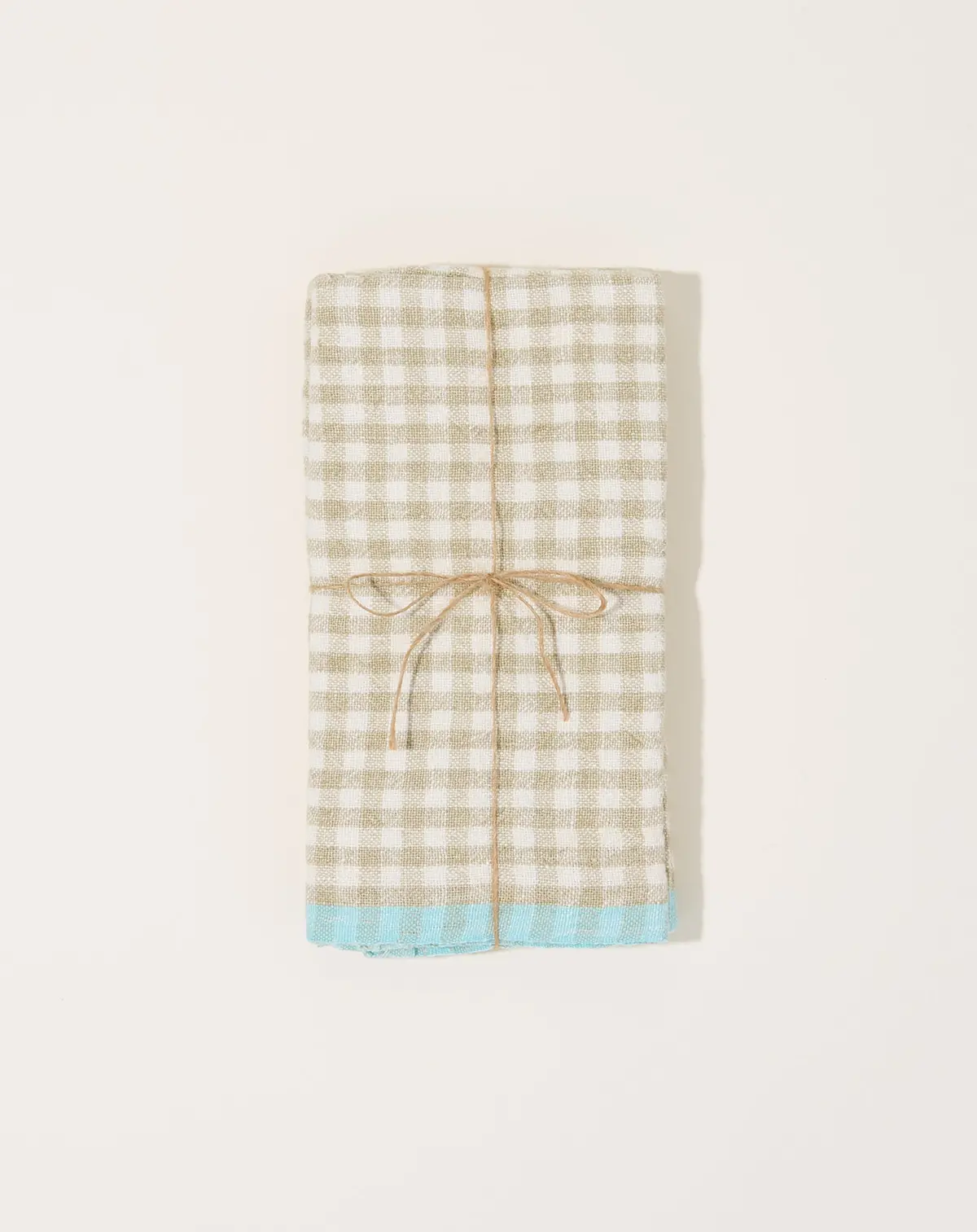 Two-Tone Gingham Towels In Natural & Aqua, Set Of 2 1