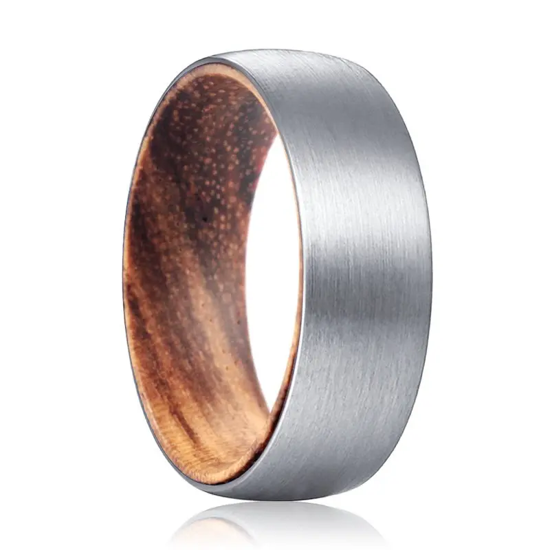 Carson | Zebra Wood, Silver Tungsten Ring, Brushed, Domed 1
