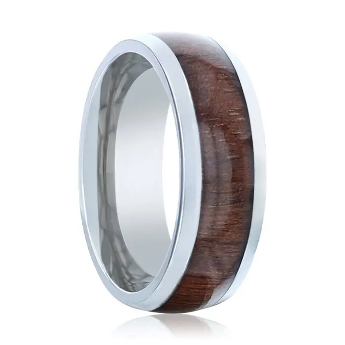 Cary | Silver Titanium Ring, Black Walnut Wood Inlay, Domed 1