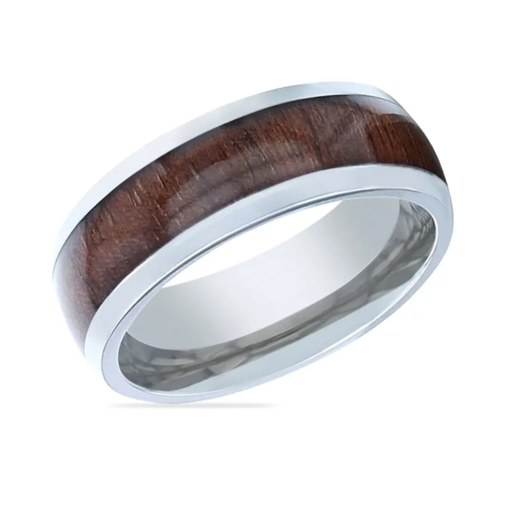 Cary | Silver Titanium Ring, Black Walnut Wood Inlay, Domed 2