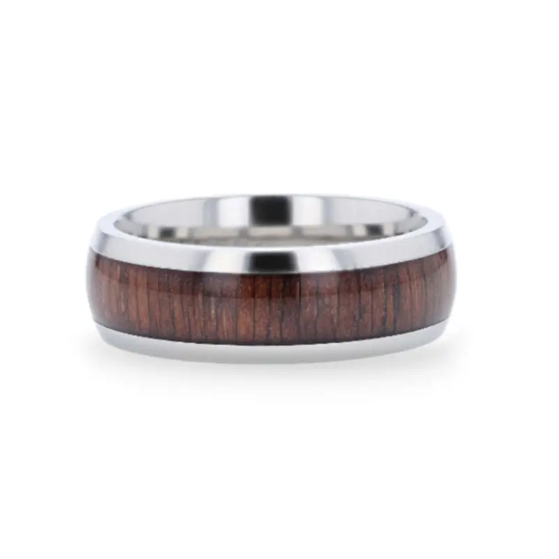 Cary | Silver Titanium Ring, Black Walnut Wood Inlay, Domed 4