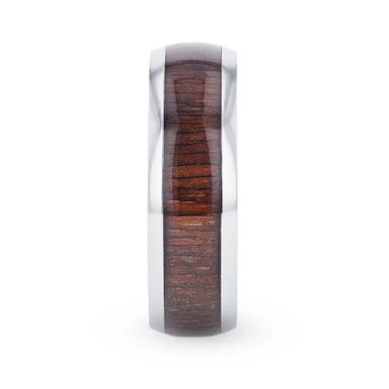 Cary | Silver Titanium Ring, Black Walnut Wood Inlay, Domed 3