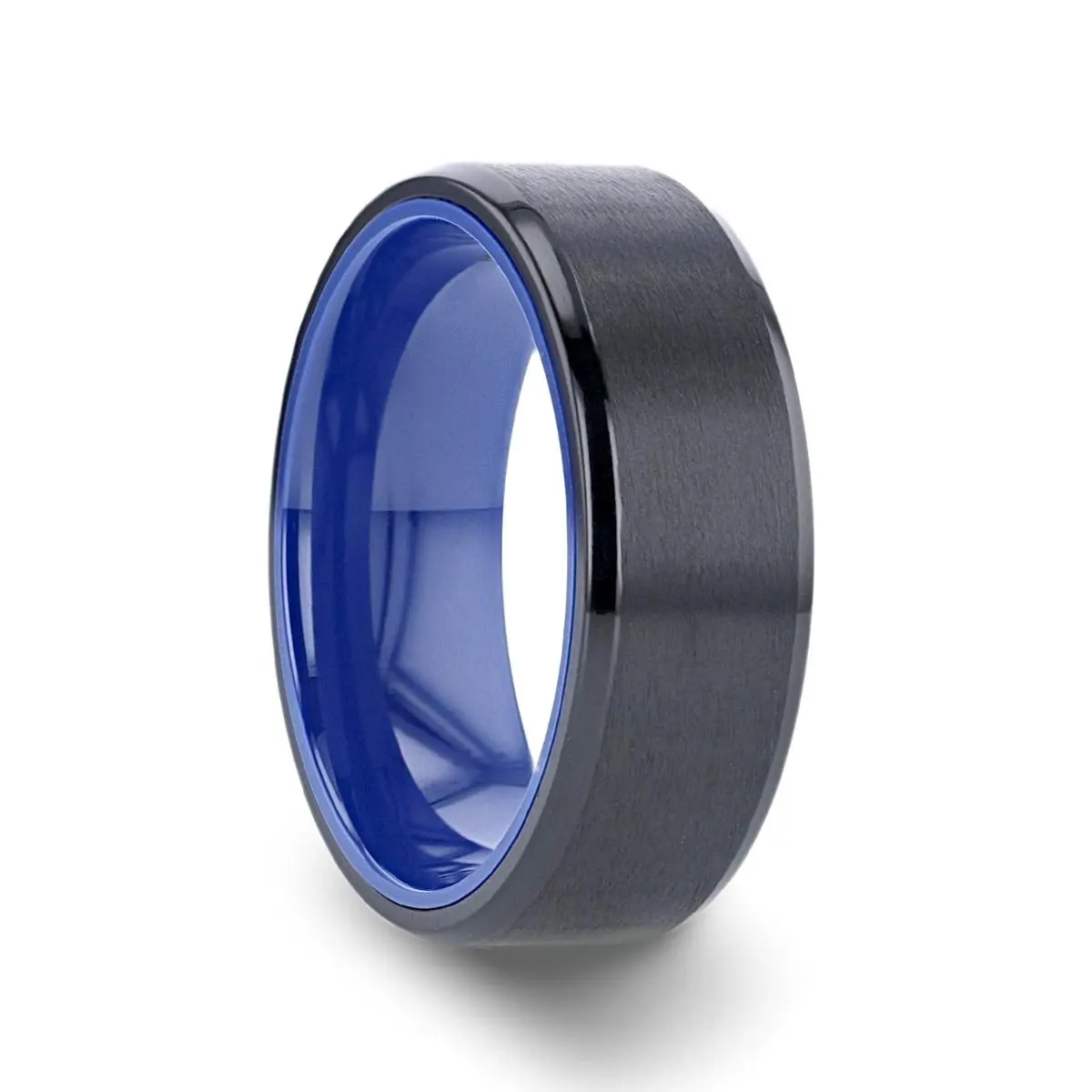 Castor | Blue Titanium Ring, Black Brushed, Beveled 1