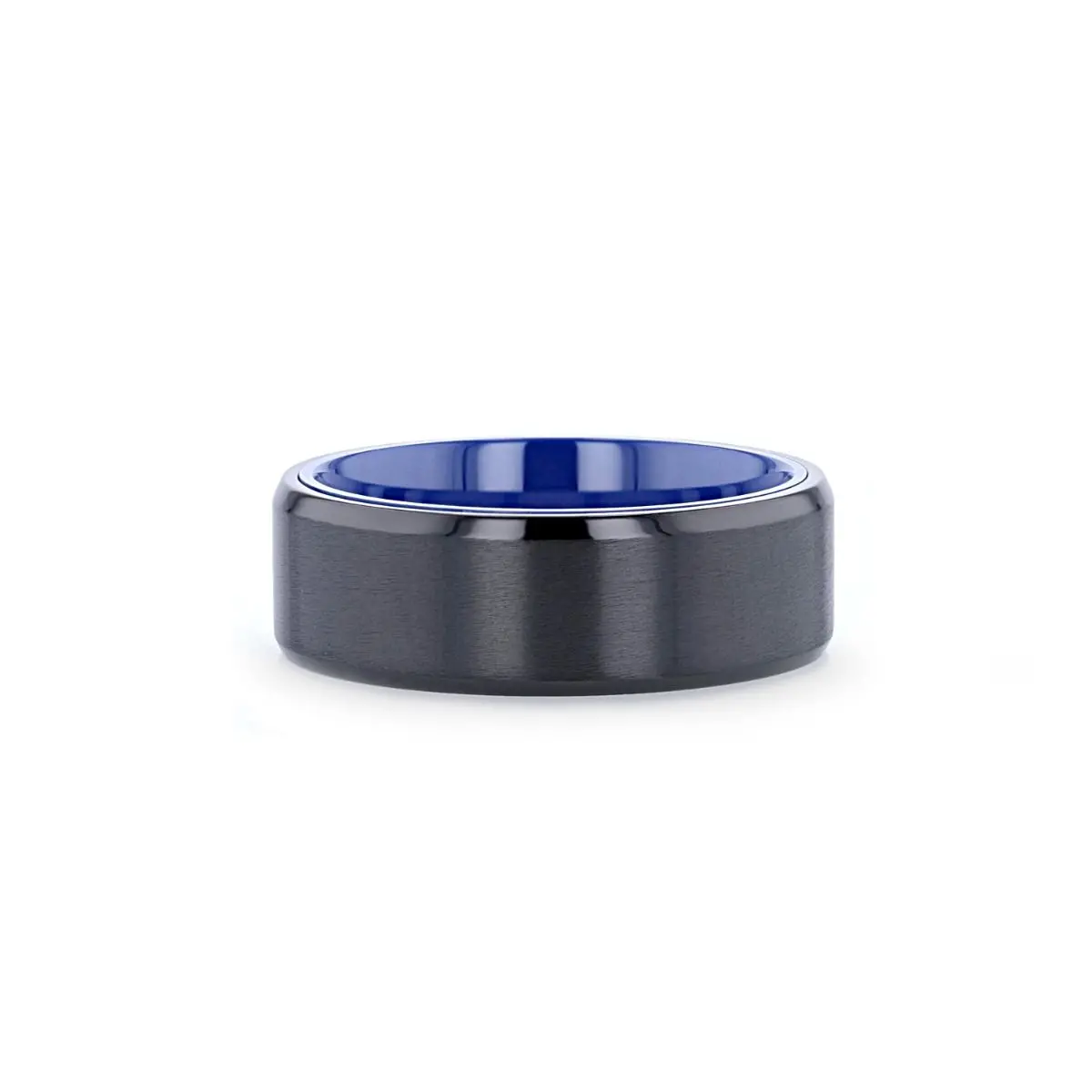 Castor | Blue Titanium Ring, Black Brushed, Beveled 3