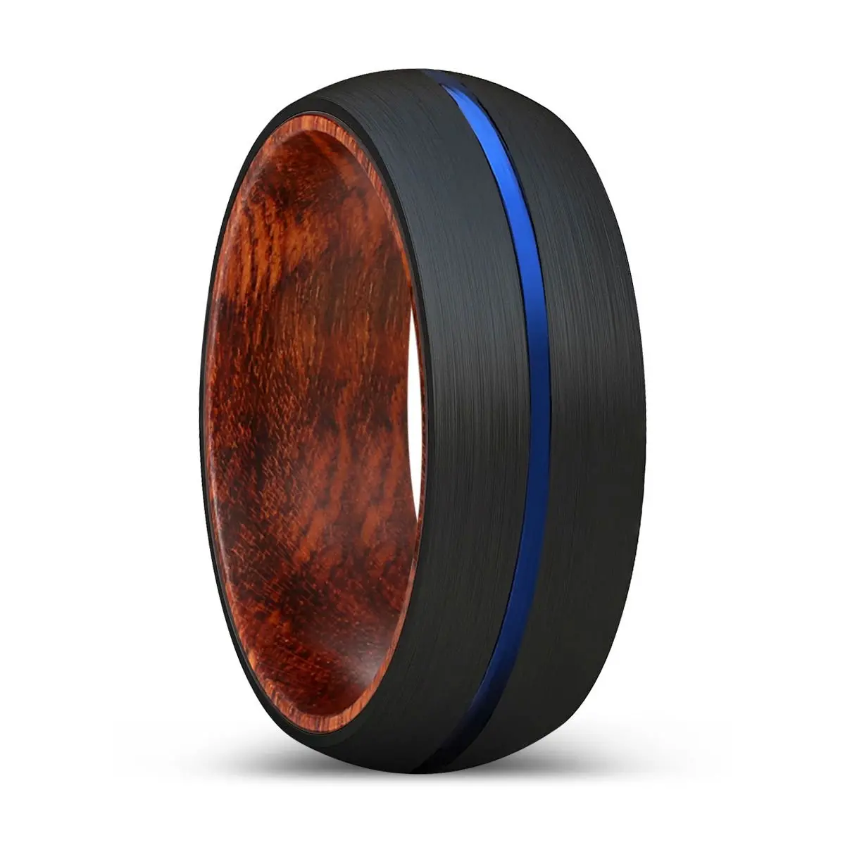 Caven | Snake Wood, Black Tungsten Ring, Blue Groove, Domed 1
