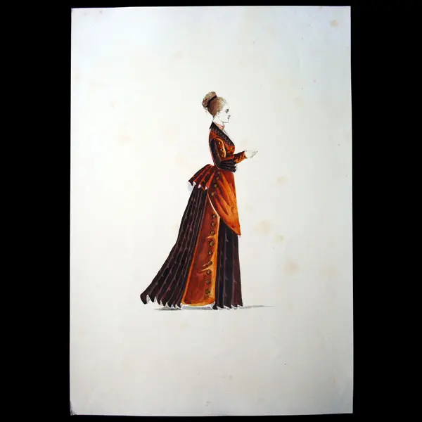 Projets De Robes, Ensemble De 3 Dessins À L'aquarelle D'un Dessinateur En Costumes Et Robes (Circa 1870) 1