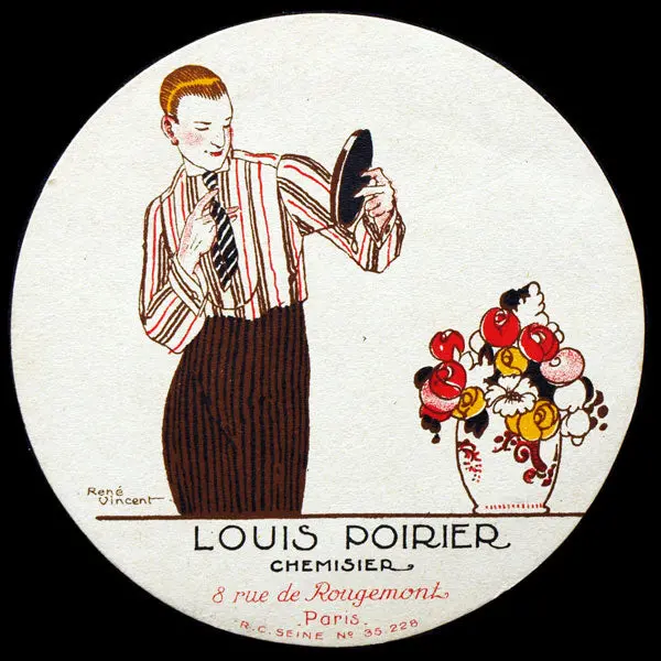 Louis Poirier, Chemisier, 8 Rue De Rougemont À Paris, Pochoir Publicitaire (Circa 1925) 1