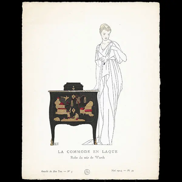 Gazette Du Bon Ton - La Commode En Laque, Robe Du Soir De Worth, Planche De Bernard Boutet De Monvel (N5, 1914) 1