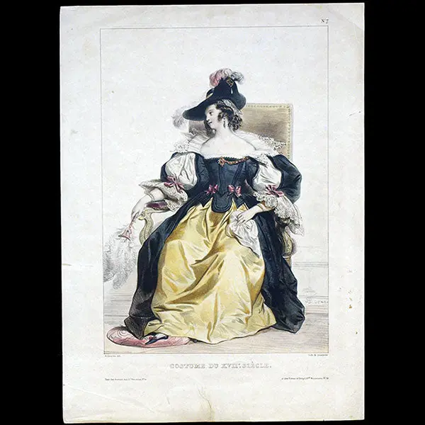 Achile Deveria - Costumes Historiques De Ville Ou De Théâtre, Planche N°7, Costume Du Xviième Siècle (1831) 1