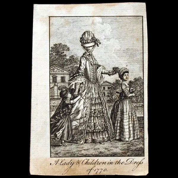 A Lady & Children In The Dress Of 1770, Gravure Du Ladies Own Memorandum Book (1770) 1