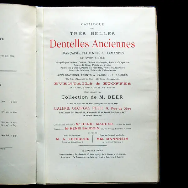 Catalogue De La Vente De La Collection De M. Beer, Dentelles Anciennes, Eventails Et Etoffes (1917) 2