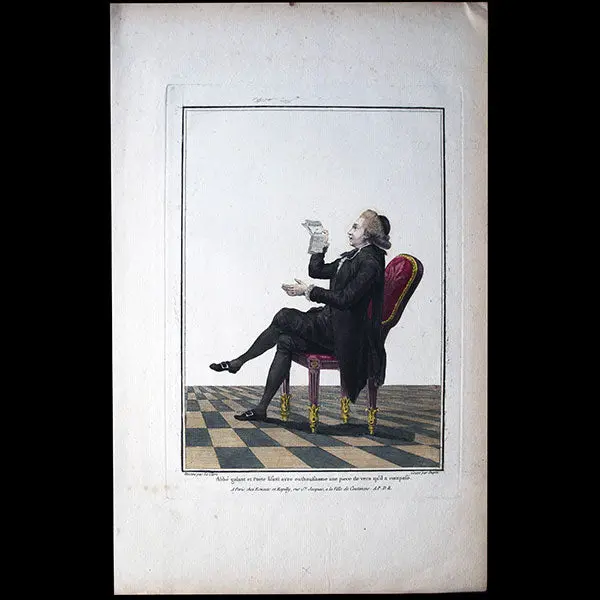 Gallerie Des Modes Et Costumes Français, 1778-1787, Gravure N° M 70, Abbé Galant Et Poète Lisant (1778) 1