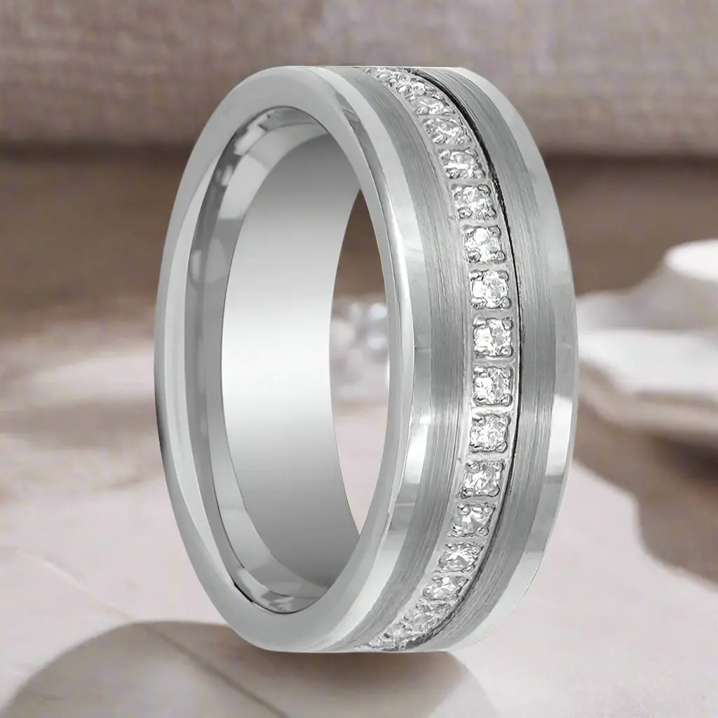 Cepheus | Silver Tungsten Ring, Diamond Stimulant Cz Eternity, Flat 1