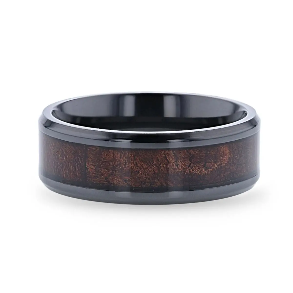 Cerise | Black Ceramic Ring, Red Wood Inlay, Domed 3