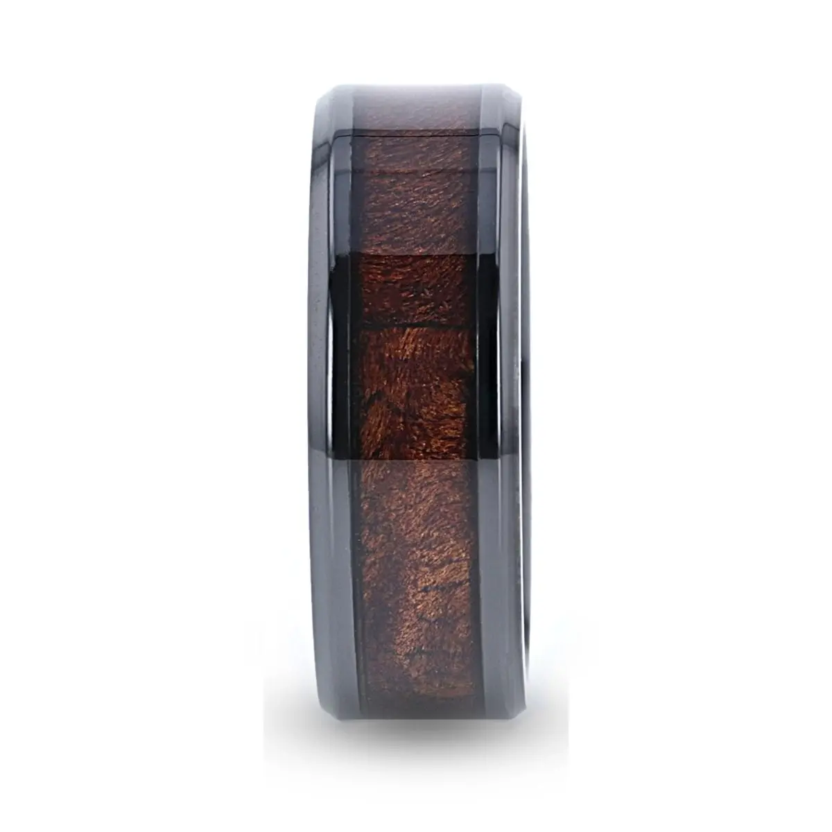 Cerise | Black Ceramic Ring, Red Wood Inlay, Domed 2