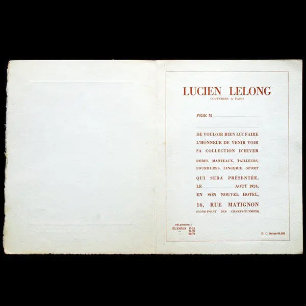 Carton D'invitation De La Maison Lucien Lelong, Illustré Par Etienne Drian (1924) 2