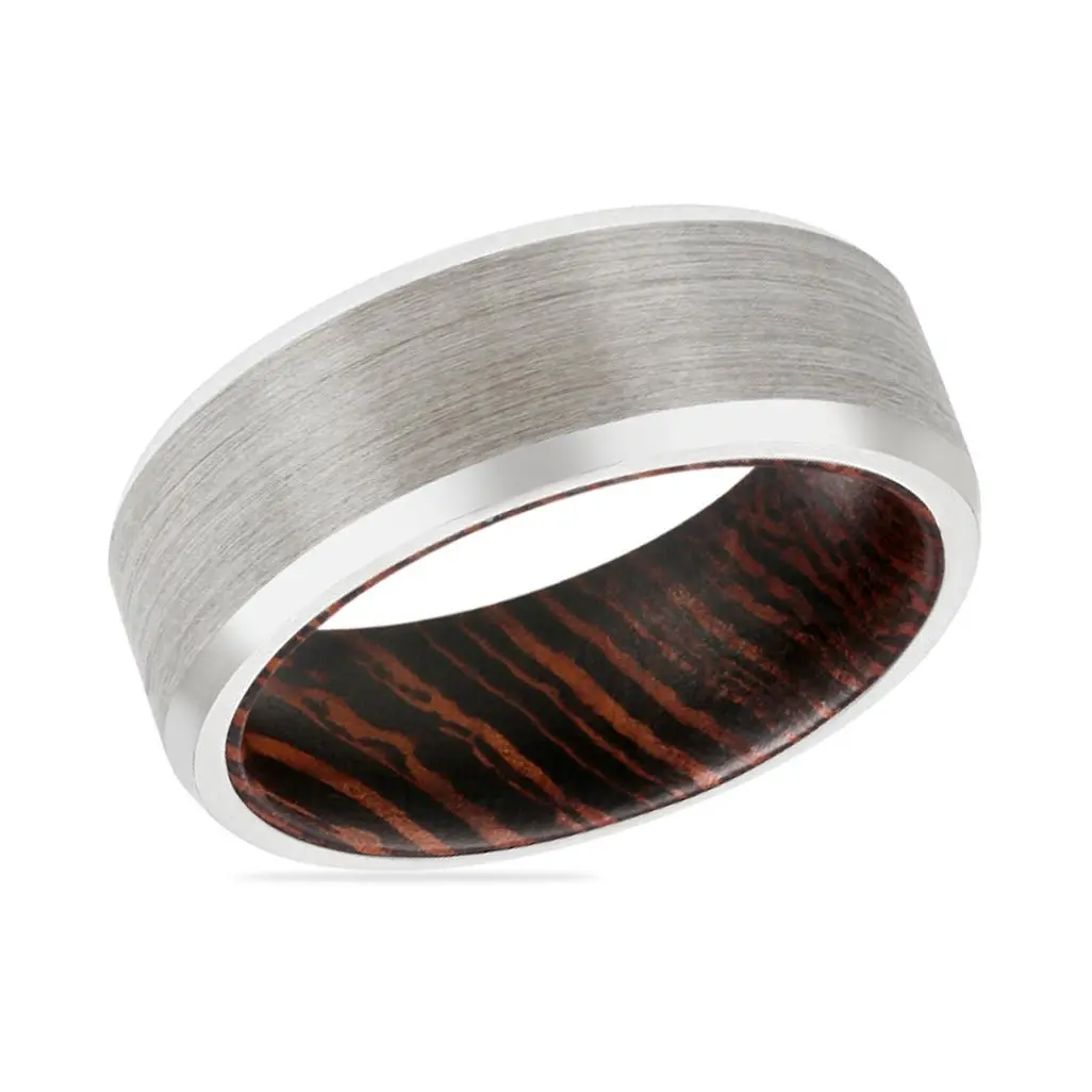 Champ | Wenge Wood, Silver Tungsten Ring, Brushed, Beveled 2