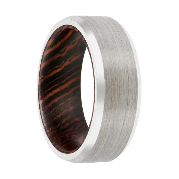 Champ | Wenge Wood, Silver Tungsten Ring, Brushed, Beveled 1