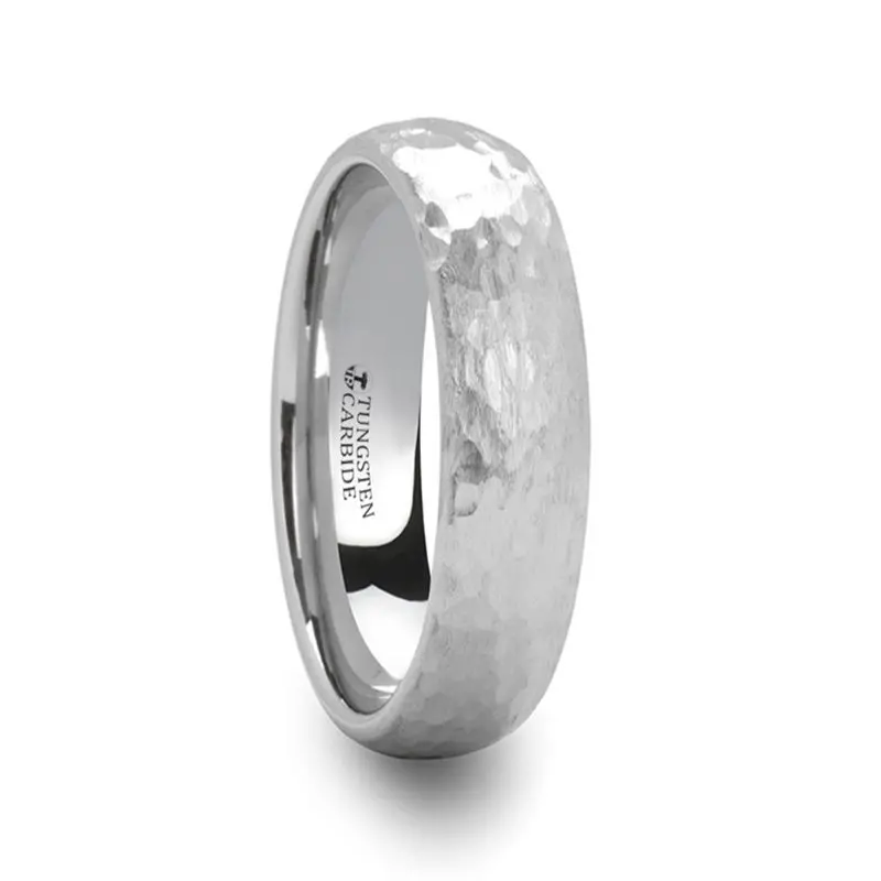 Chandler | White Tungsten Ring, Hammered Finish, Domed 1