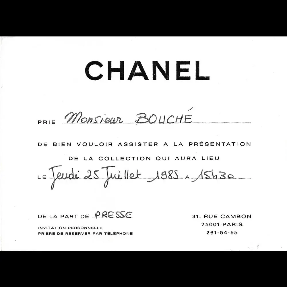 Chanel - Invitation Au Défilé Haute Couture Automne-Hiver 1985 1
