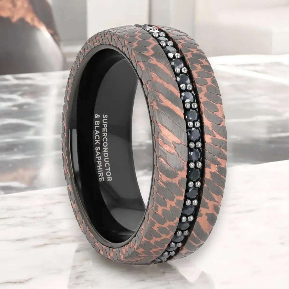 Charger | Black Tungsten Ring, Superconductor Finish And Black Sapphires 1