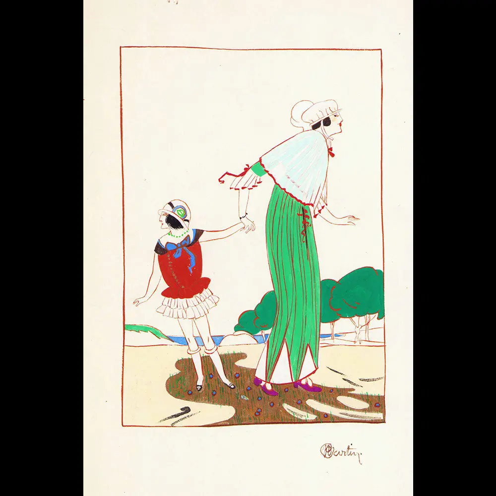 Modes Et Manières D'aujourd'hui - Dessin De Charles Martin Pour La Planche Vii La Dame Et L'enfant (1913) 2