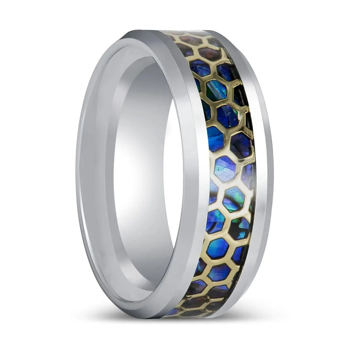 Chazy | Silver Tungsten Ring With Honeycomb Over Inlay 1