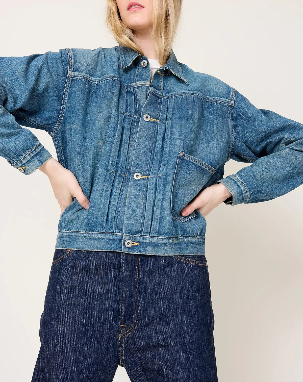 Selvedge Nep Denim Short Jacket In Light Distress 1