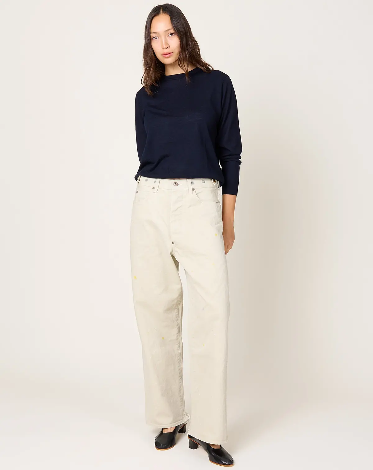 Adjustable Waist Denim Pants In Ivory 1