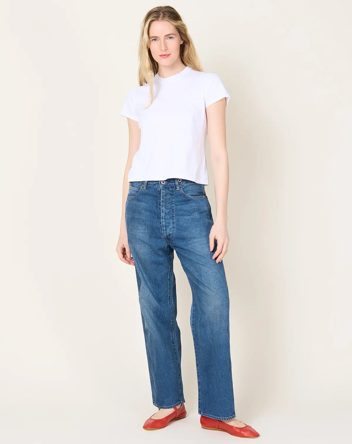 Adjustable Waist Denim Pants In Medium Wash 1