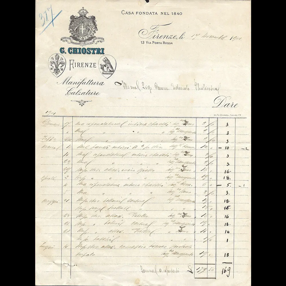 Chiostri - Facture De La Maison De Chapeaux, 13 Via Porta Rossa, Firenze (1901) 1