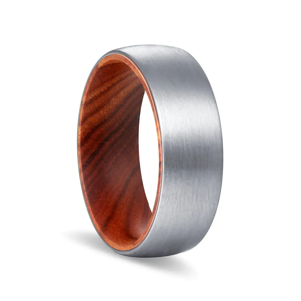 Chopper | Iron Wood, Silver Tungsten Ring, Brushed, Domed 1