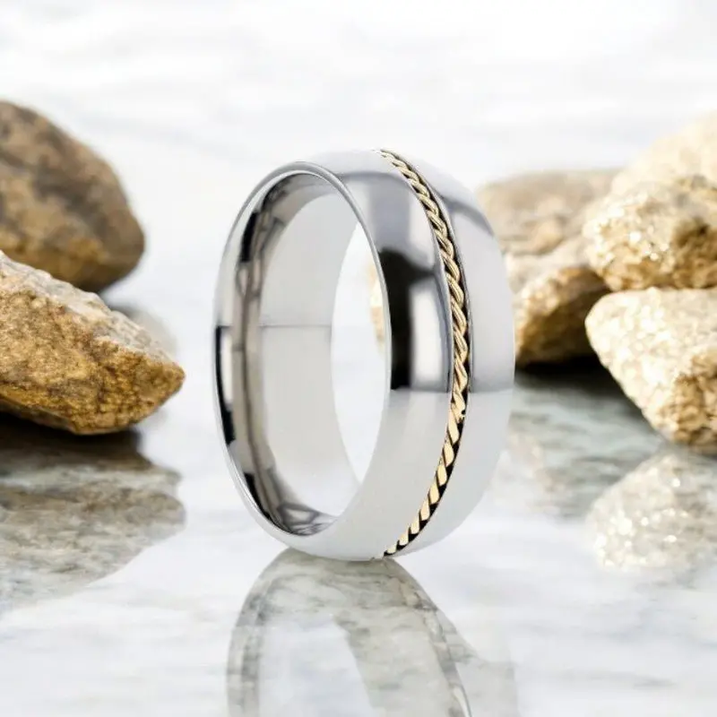 Christian | Silver Titanium Ring, 14K Gold Braided Inlay, Domed 1