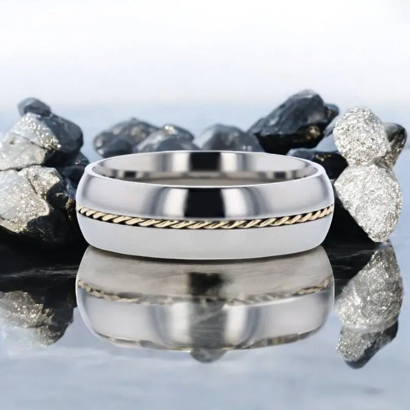 Christian | Silver Titanium Ring, 14K Gold Braided Inlay, Domed 4