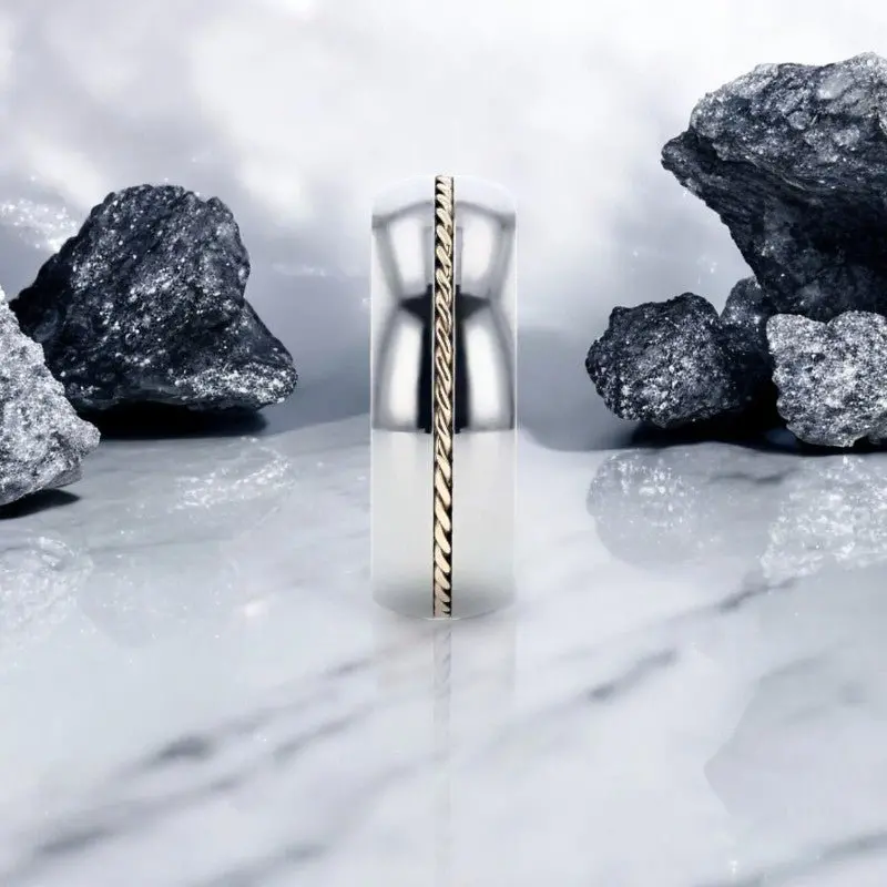 Christian | Silver Titanium Ring, 14K Gold Braided Inlay, Domed 3