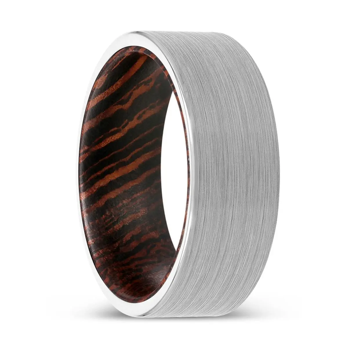Christos | Wenge Wood, White Tungsten Ring, Brushed, Flat 1