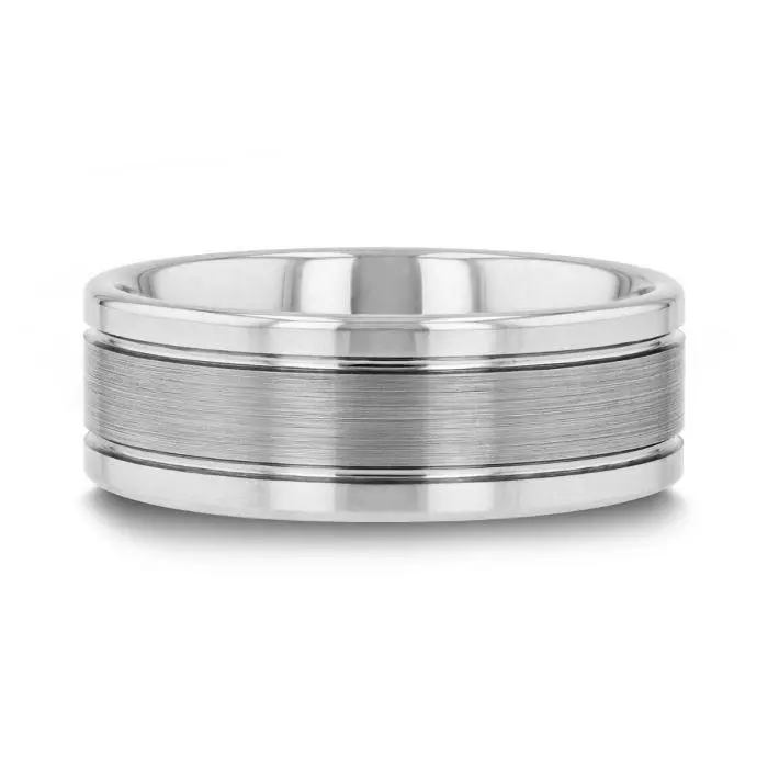 Chronos | Tungsten Ring, Offset Grooves Ring, Polished Edges 4