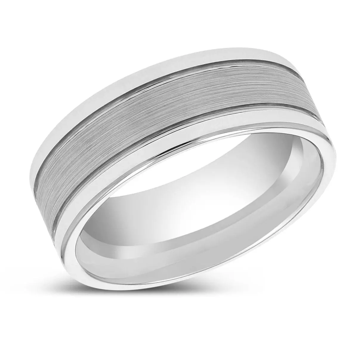 Chronos | Tungsten Ring, Offset Grooves Ring, Polished Edges 2